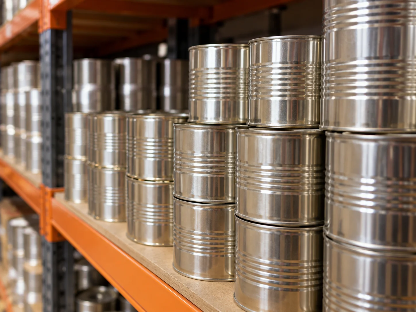 Stacked metal cans of preserved food