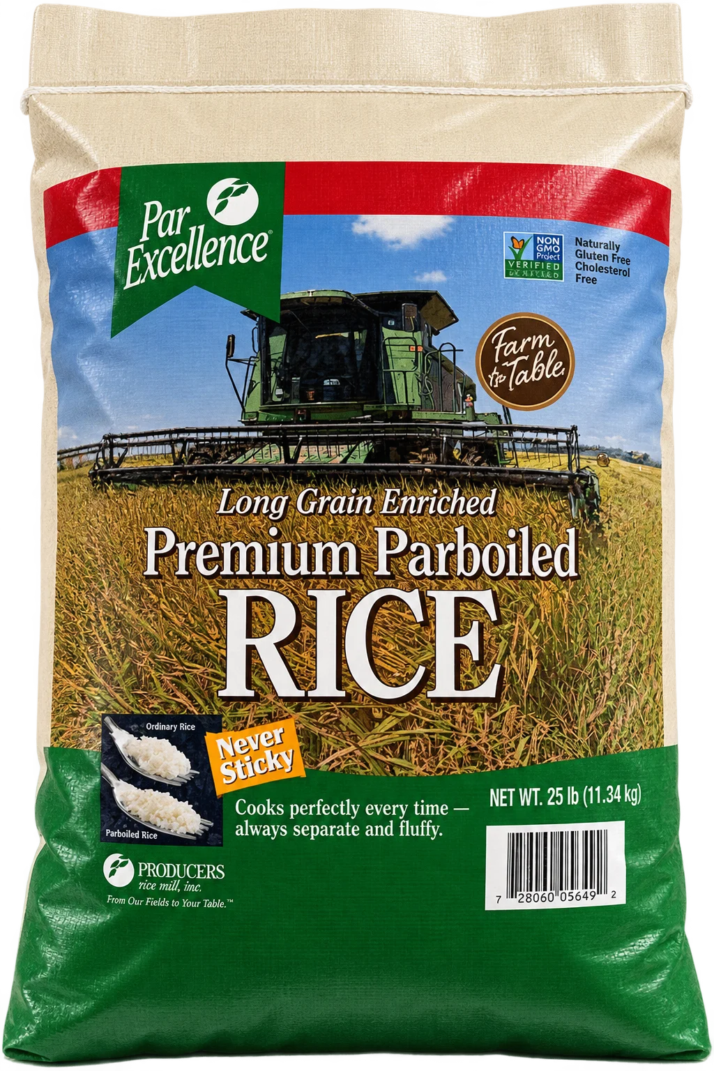 Premium parboiled long grain rice bag product shot